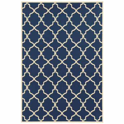 5’x8’ Blue and Ivory Trellis Indoor Outdoor Area Rug