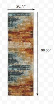 2’x8’ Blue and Red Distressed Runner Rug