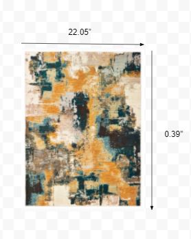 2’x3’ Blue and Gold Abstract Strokes Scatter Rug