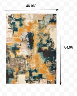 4’x6’ Blue and Gold Abstract Strokes Area Rug