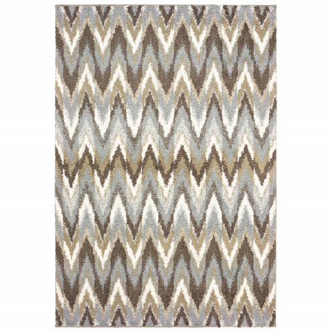 4’x6’ Gray and Taupe Ikat Pattern Area Rug