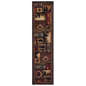 2’x8’ Black and Brown Nature Lodge Runner Rug