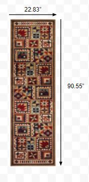 2’x8’ Brown and Red Ikat Patchwork Runner Rug