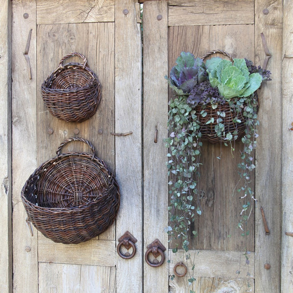 Set of 3 Rustic Brown Willow Wall Baskets