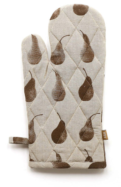 Set of Light Brown Pear Patterned Apron with Oven Gloves