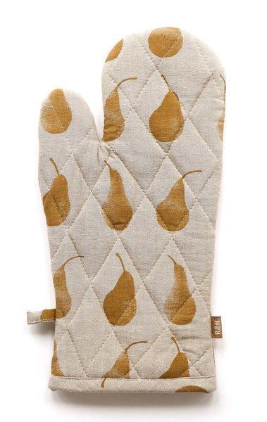 Set of Burnt Yellow Pear Patterend Apron with Oven Gloves