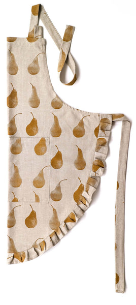 Set of Burnt Yellow Pear Patterend Apron with Oven Gloves