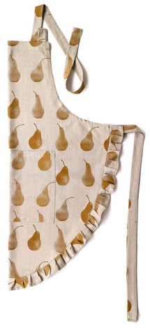 Set of Yellow Ochre Pear Patterned Apron with Matching Tea Towels