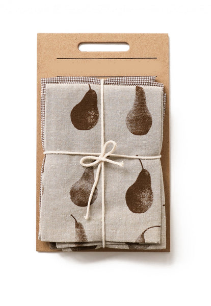 Set of Light Brown Pear Patterned Apron with Matching Tea Towels