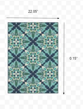 2’x3’ Blue and Green Floral Indoor Outdoor Scatter Rug