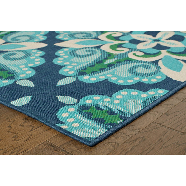 2’x3’ Blue and Green Floral Indoor Outdoor Scatter Rug