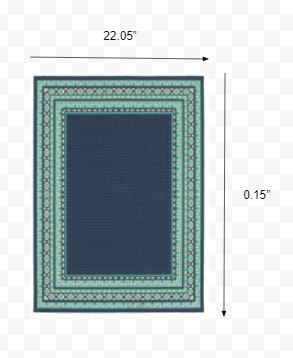 2’x3’ Navy and Green Geometric Indoor Outdoor Scatter Rug