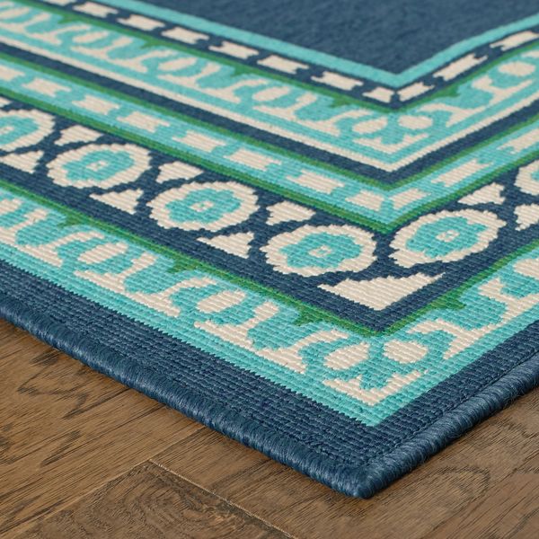 2’x3’ Navy and Green Geometric Indoor Outdoor Scatter Rug