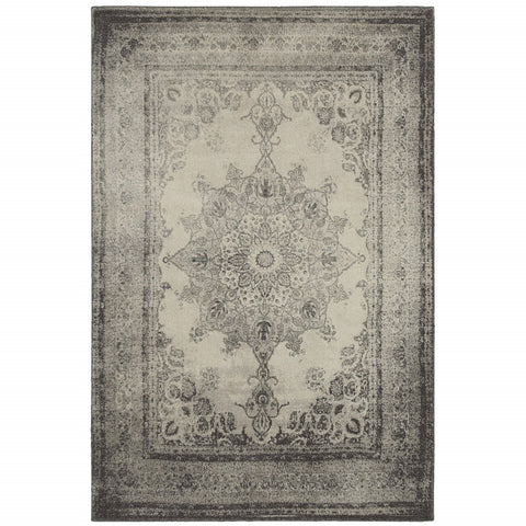 2’x3’ Ivory and Gray Pale Medallion Scatter Rug