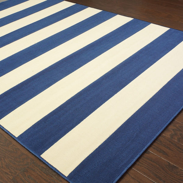 2’x4’ Blue and Ivory Striped Indoor Outdoor Scatter Rug