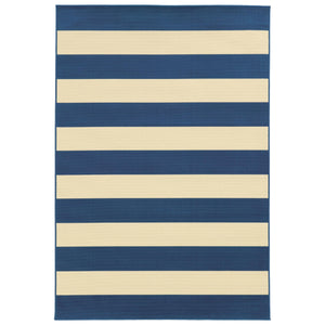 2’x4’ Blue and Ivory Striped Indoor Outdoor Scatter Rug