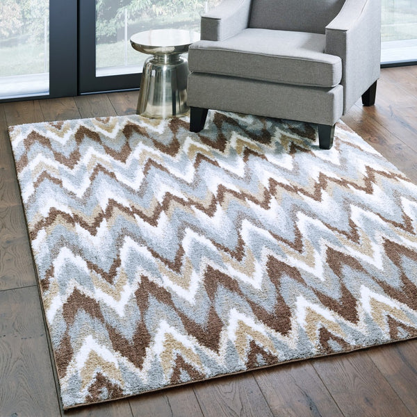 2’x3’ Gray and Taupe Ikat Pattern Scatter Rug