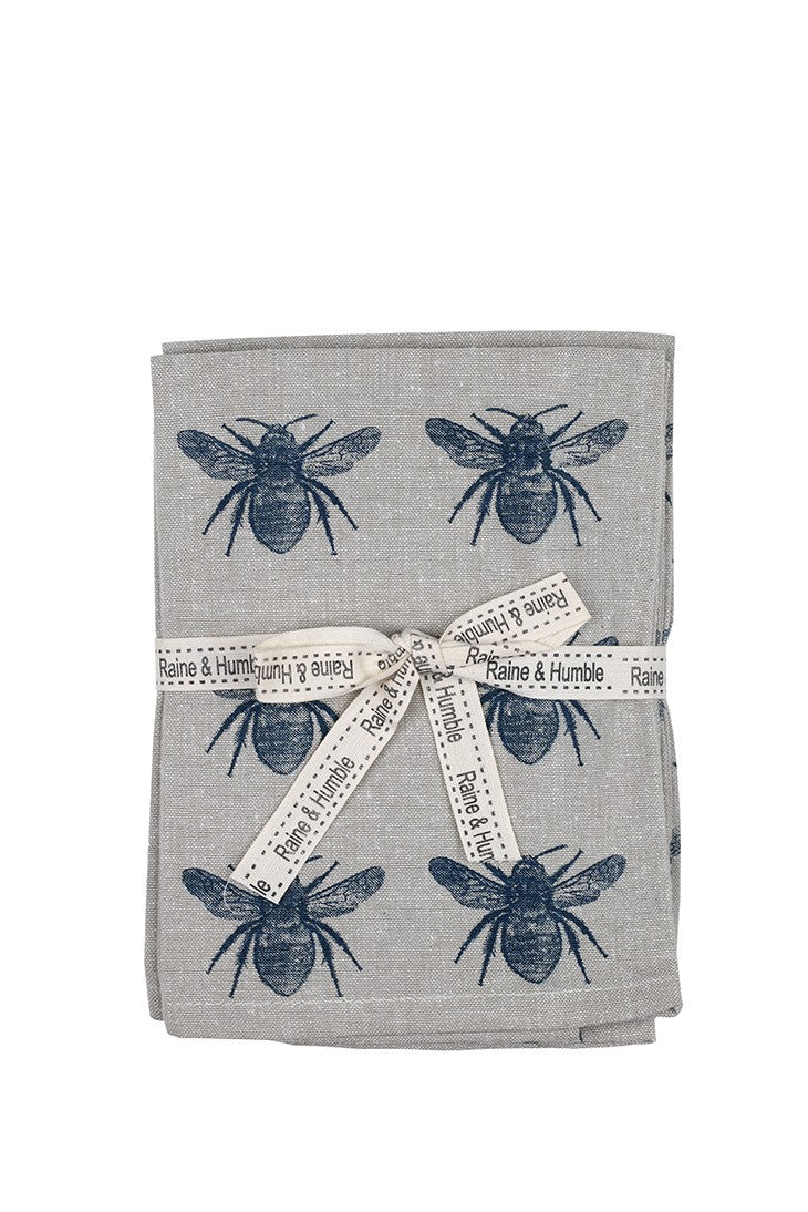 Set of Two Tea Towels with Navy Blue Bumble Bee Oven Gloves