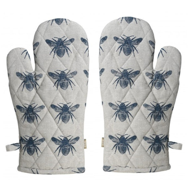 Set of Two Tea Towels with Navy Blue Bumble Bee Oven Gloves