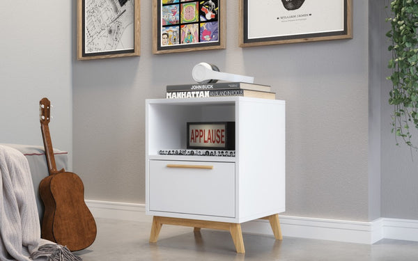 Modern White and Natural Flair Night Stand