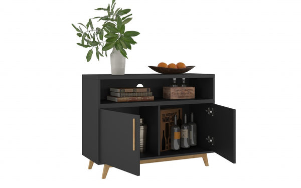 Modern Black and Natural Two Door Console Table