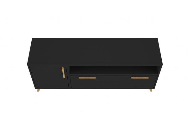 Modern Black and Natural Long Door TV Stand