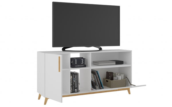 Modern White and Natural Asymmetrical TV Stand