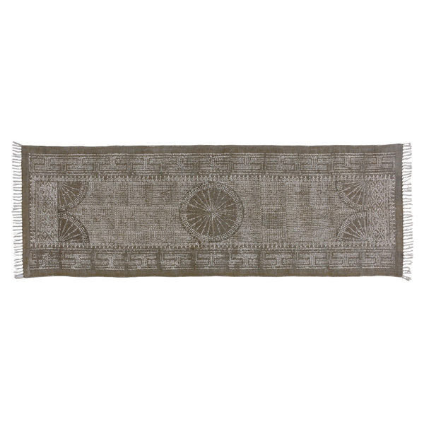 8’ Putty Distressed Medallion Runner Rug