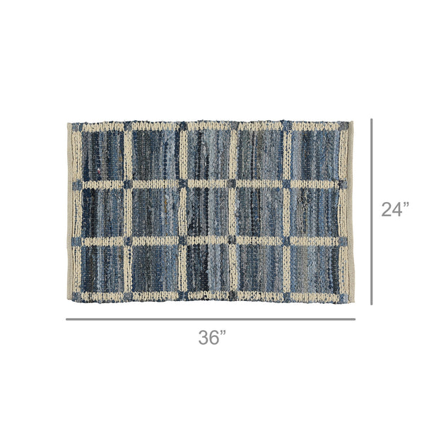 2' X 3' Blue and Gray Grid Scatter Rug