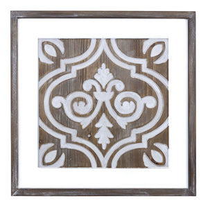 Wooden Gray and Beige Ethnic Tile Wall Plaque