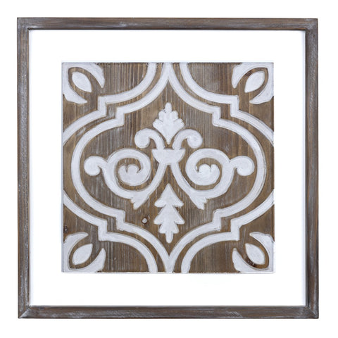 Wooden Gray and Beige Ethnic Tile Wall Plaque