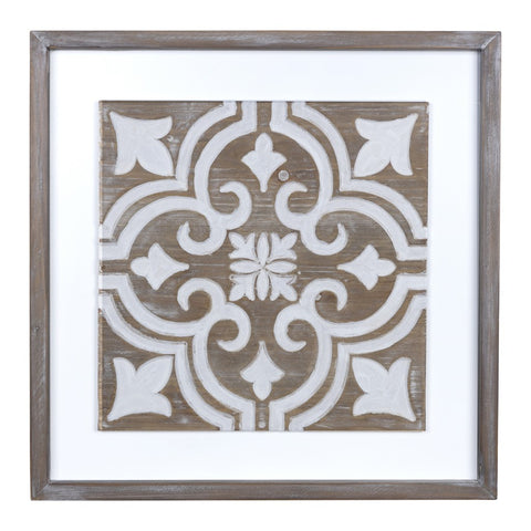 Wooden Gray and Beige Geometric Tile Wall Plaque