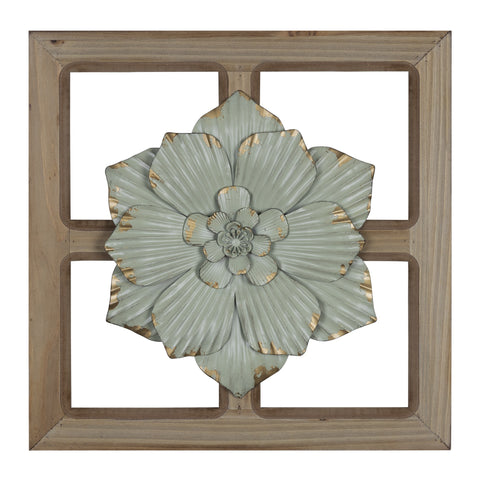 Green Floral Wood and Metal Wall Decor