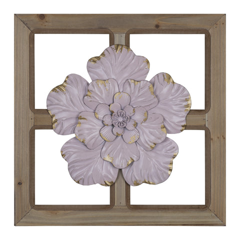 Pink Floral Wood and Metal Wall Decor