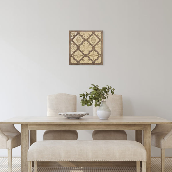 Pale Yellow and Natural Quatrefoil Wall Plaque