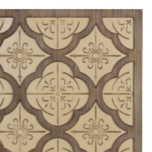 Pale Yellow and Natural Quatrefoil Wall Plaque