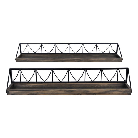 Set of Two Wooden Wire Mesh Floating Wall Shelves