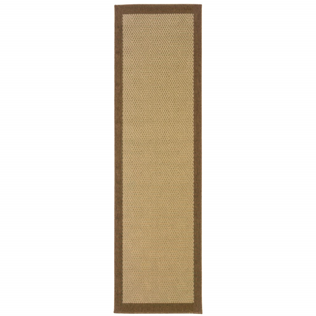 2’x8’ Beige and Brown Plain Indoor Outdoor Runner Rug