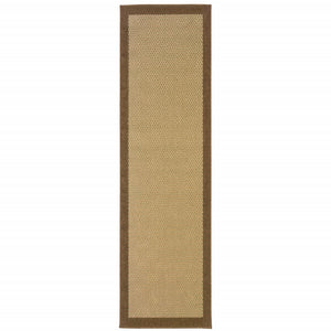 2’x8’ Beige and Brown Plain Indoor Outdoor Runner Rug