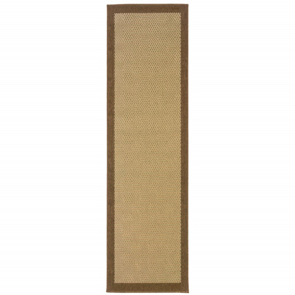 2’x8’ Beige and Brown Plain Indoor Outdoor Runner Rug