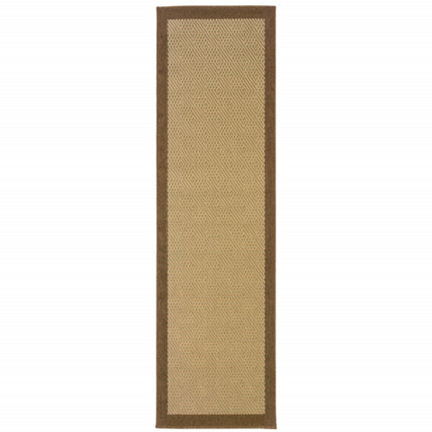 2’x8’ Beige and Brown Plain Indoor Outdoor Runner Rug