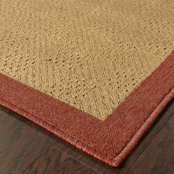 3’x5’ Beige and Red Plain Indoor Outdoor Area Rug