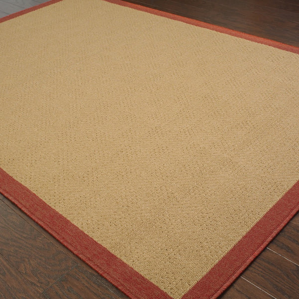 3’x5’ Beige and Red Plain Indoor Outdoor Area Rug