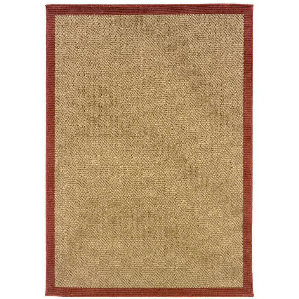 4’x6’ Beige and Red Plain Indoor Outdoor Area Rug