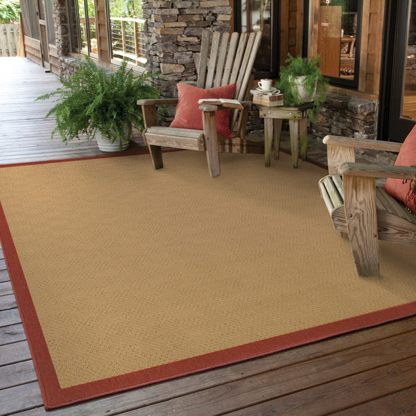 4’x6’ Beige and Red Plain Indoor Outdoor Area Rug