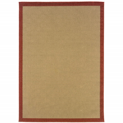 4’x6’ Beige and Red Plain Indoor Outdoor Area Rug