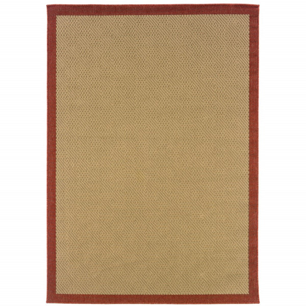 6’x9’ Beige and Red Plain Indoor Outdoor Area Rug