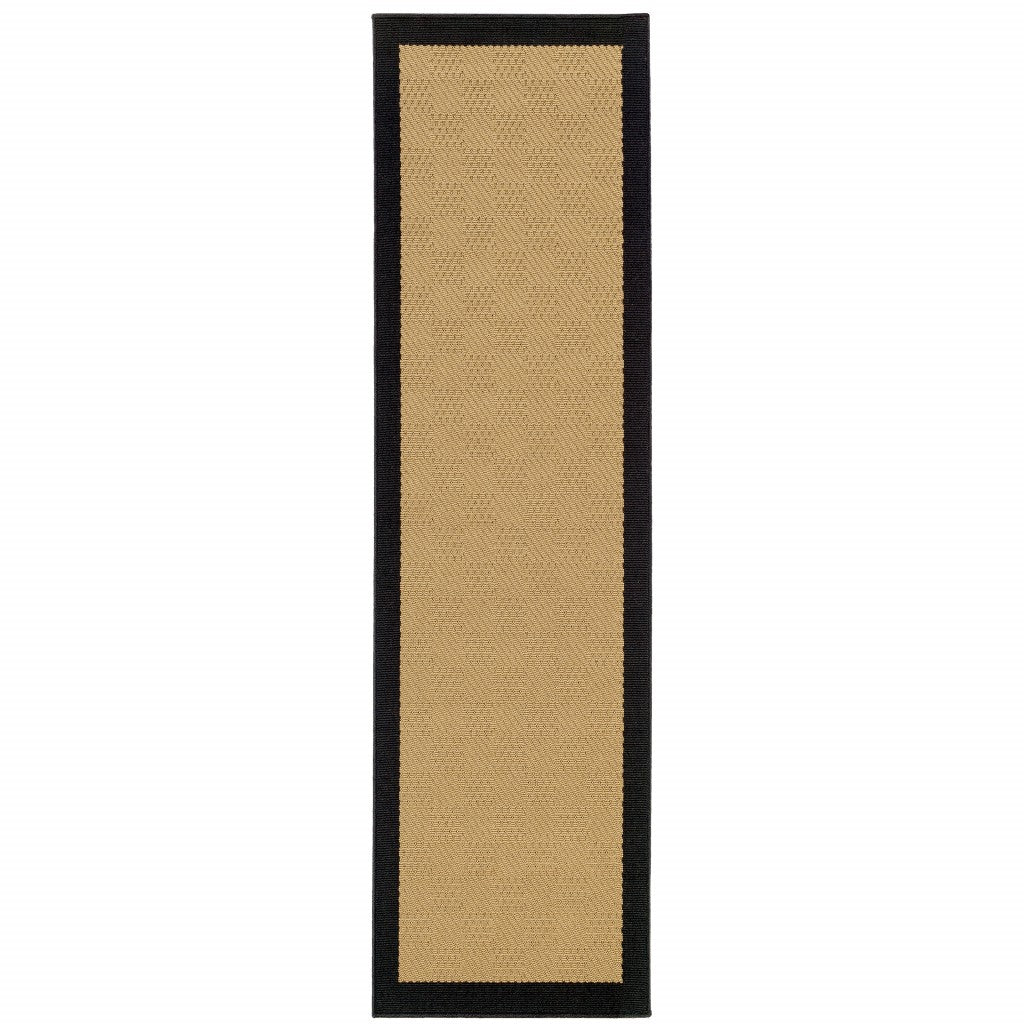 2’x8’ Beige and Black Plain Indoor Outdoor Runner Rug