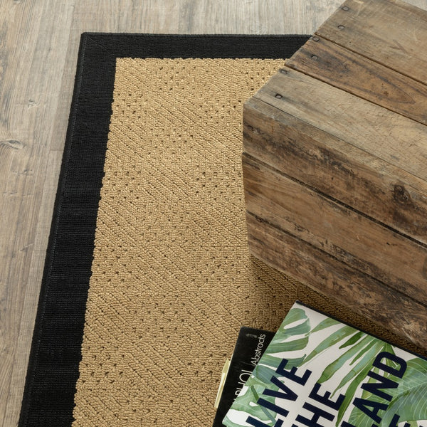 2’x8’ Beige and Black Plain Indoor Outdoor Runner Rug