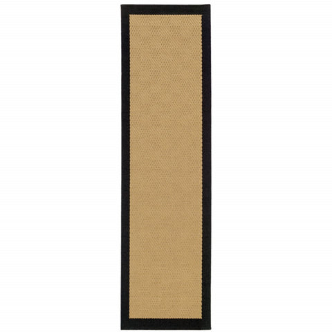 2’x8’ Beige and Black Plain Indoor Outdoor Runner Rug